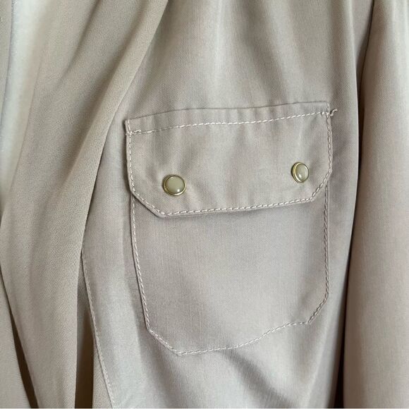 NWT Chico’s jacket soft mix safari crepe lapel size 0 (small 4) tan waist tie - Picture 2 of 12